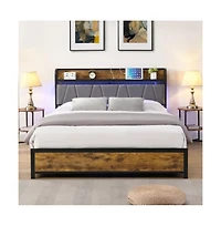 Lucky One Full Size Platform Bed Frame with Usb Outlets and Rgb Led Lights, 4 Storage Drawers, Heavy Duty Metal Slats, No Box Spring Needed