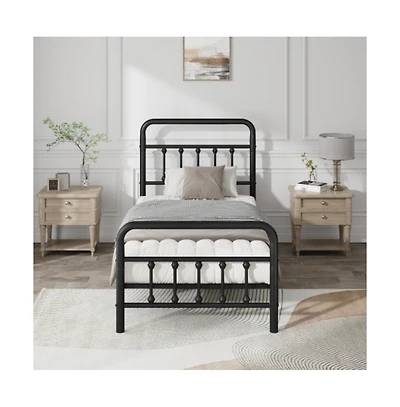 Lucky One Queen Size Platform Bed Frame with High Headboard, Heavy Duty Metal Slats, No Box Spring Needed, Under-Bed Storage