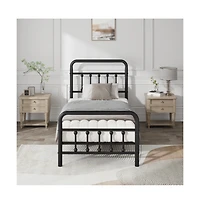 Lucky One Queen Size Platform Bed Frame with High Headboard, Heavy Duty Metal Slats, No Box Spring Needed, Under-Bed Storage