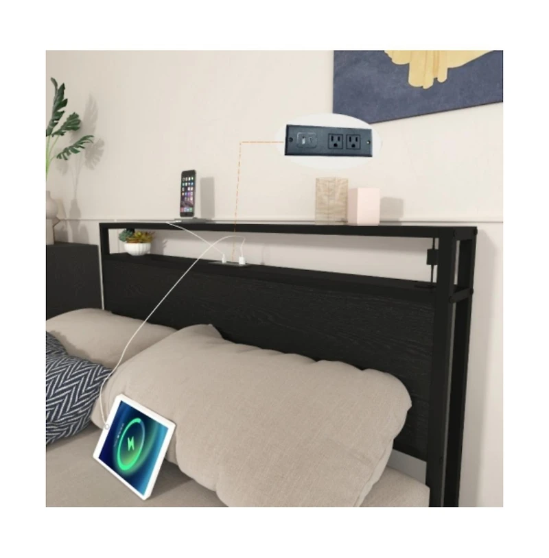 Lucky One Full Size Bed Frame with 8 Storage Drawers, Led Headboard, Usb Charging Station, Metal Platform