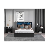 Lucky One Queen Size Bed Frame with 4 Storage Drawers, Storage Headboard, Led Lights, Usb Charging Station, No Box Spring Needed