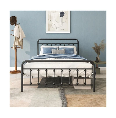 Lucky One Full Size Metal Platform Bed Frame with Victorian Headboard and Footboard, Steel Slats, No Box Spring Needed, Under-Bed Storage
