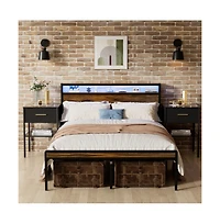 Lucky One Queen Size Bed Frame with Storage Headboard, Led Lights, Usb Charging Station, Metal Slats, No Box Spring Needed