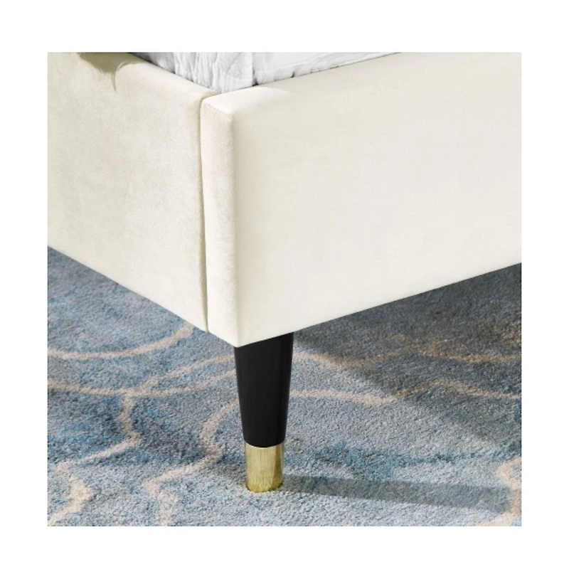 Lucky One King Size Velvet Wingback Platform Bed with Padded Headboard and Side Panels, Plywood Frame, No Box Spring Needed