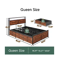 Lucky One Queen Size Bed Frame with Storage Headboard, 12 Drawers, Rgb Led Lights, Usb Charging Station, Metal Slats, No Box Spring Needed