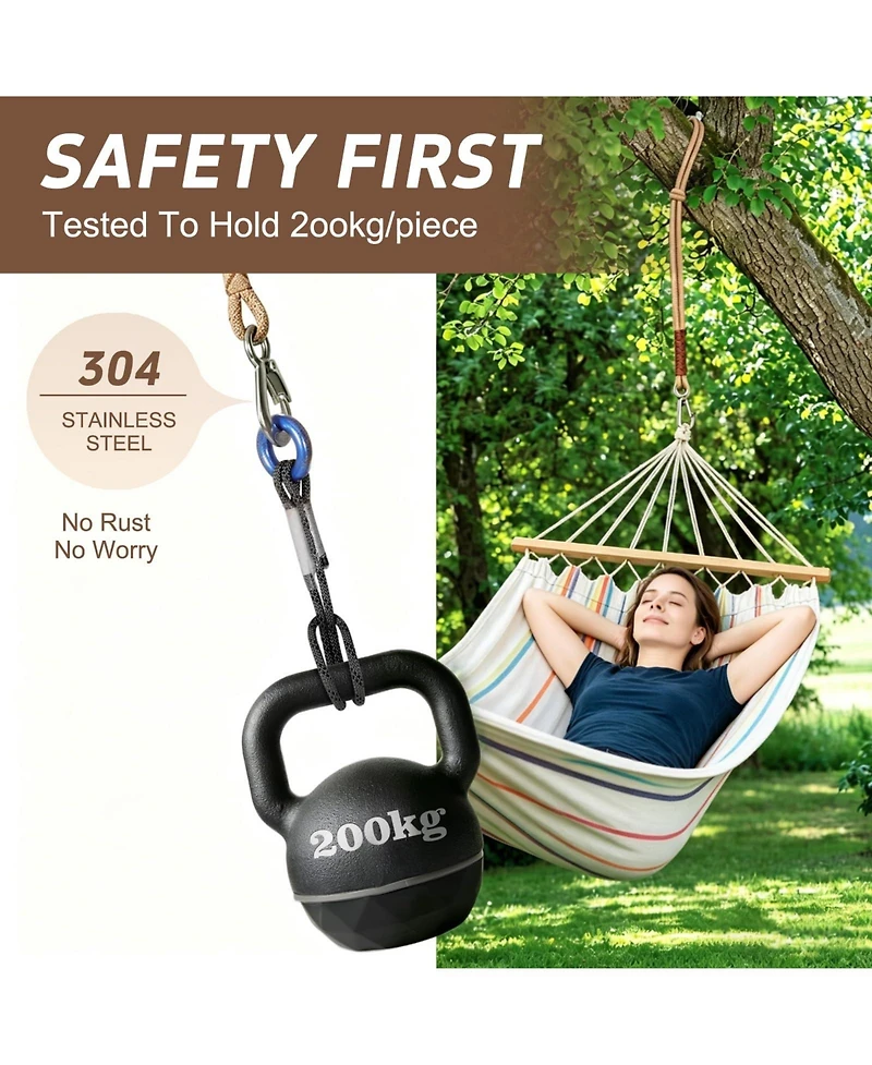Piscifun Heavy Duty Tree Swing Hammock Hanging Straps With Carabiners 2 Pack