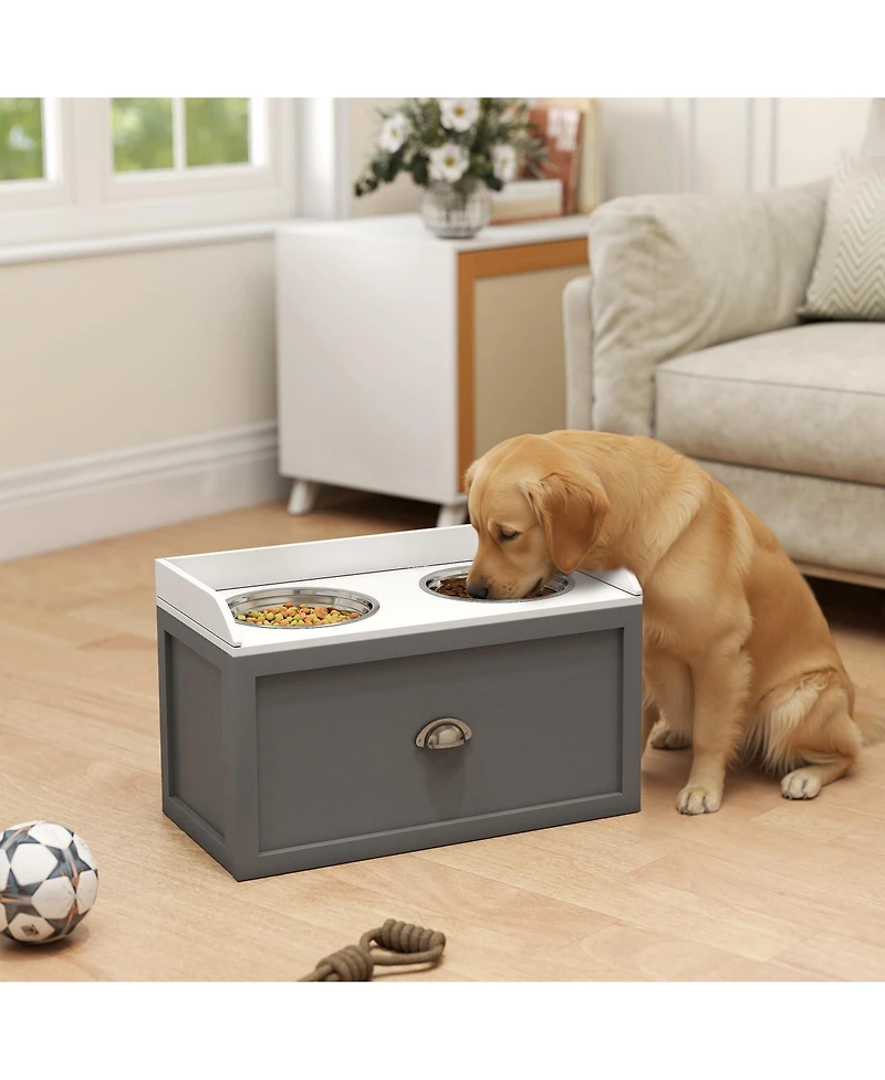 Ruie Elevated Dog Feeding Station with Storage Drawer and Two Raised Bowls for Large Dogs