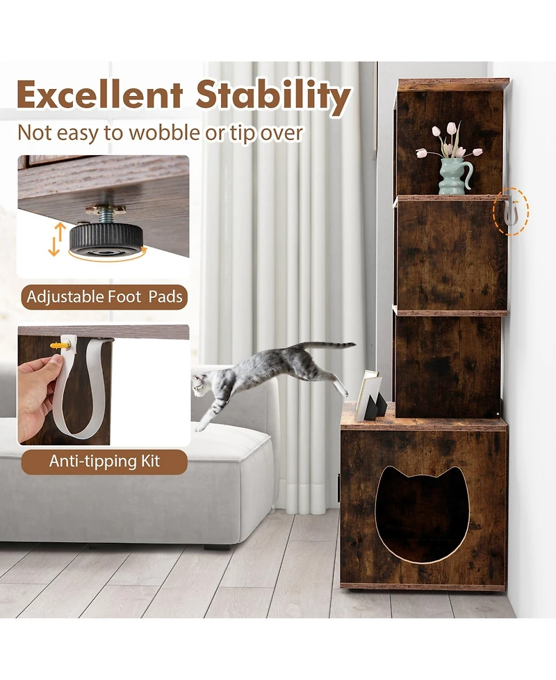 Ruie 56 Inch Tall Cat Litter Box Enclosure with Open Storage Shelves