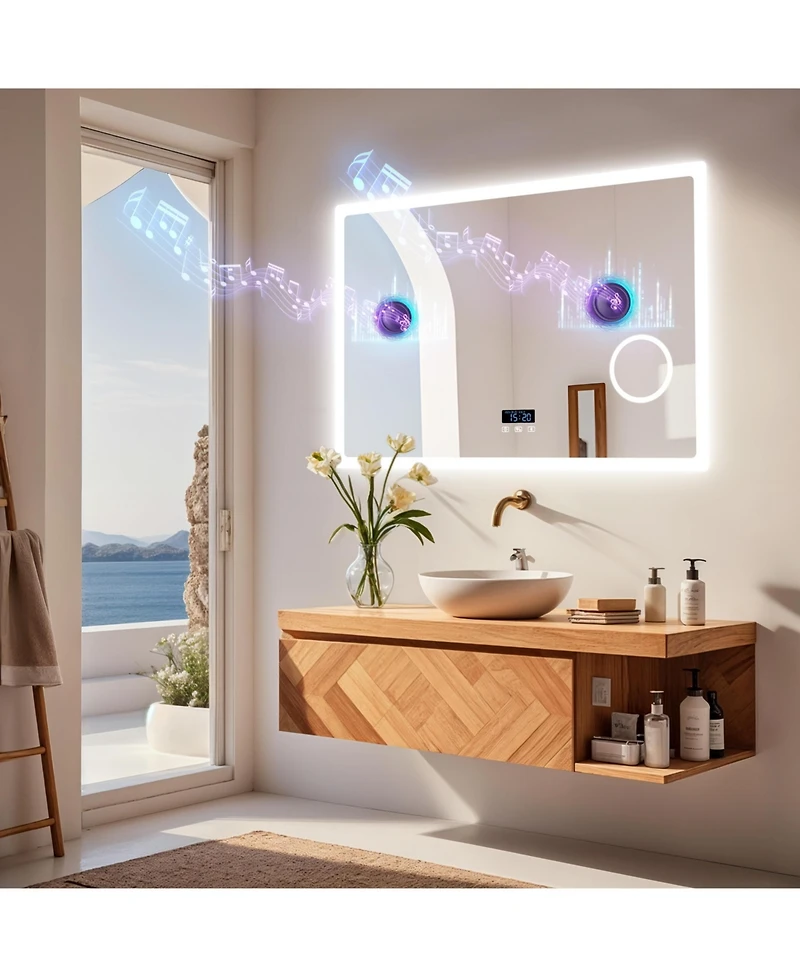 Luvodi Wall-Mounted 40"x24" Makeup Vanity Led-Bathroom-Mirror with Bluetooth Speaker, Time Display, Anti-Fog, Memory Function, Temperature