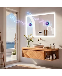 Luvodi Wall-Mounted 40"x24" Makeup Vanity Led-Bathroom-Mirror with Bluetooth Speaker, Time Display, Anti-Fog, Memory Function, Temperature