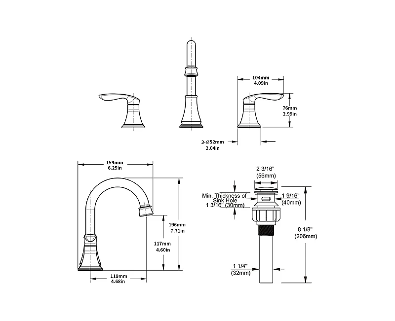 Busdays 8 Inch Widespread Bathroom Faucet 2 Handle 3 Hole 360 Swivel Spout Vanity Sink Basin Faucet