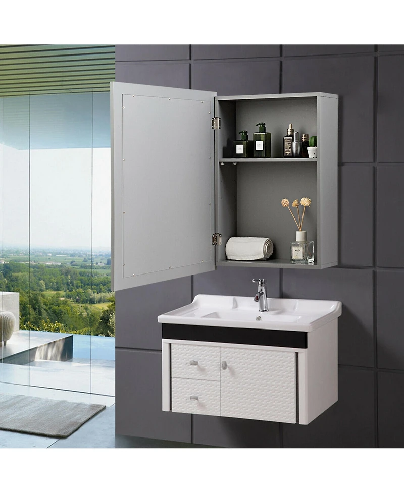 Gymax Mirrored Medicine Cabinet Wall-Mounted Bathroom Storage Organizer with Shelf