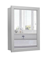 Gymax Mirrored Medicine Cabinet Wall-Mounted Bathroom Storage Organizer with Shelf