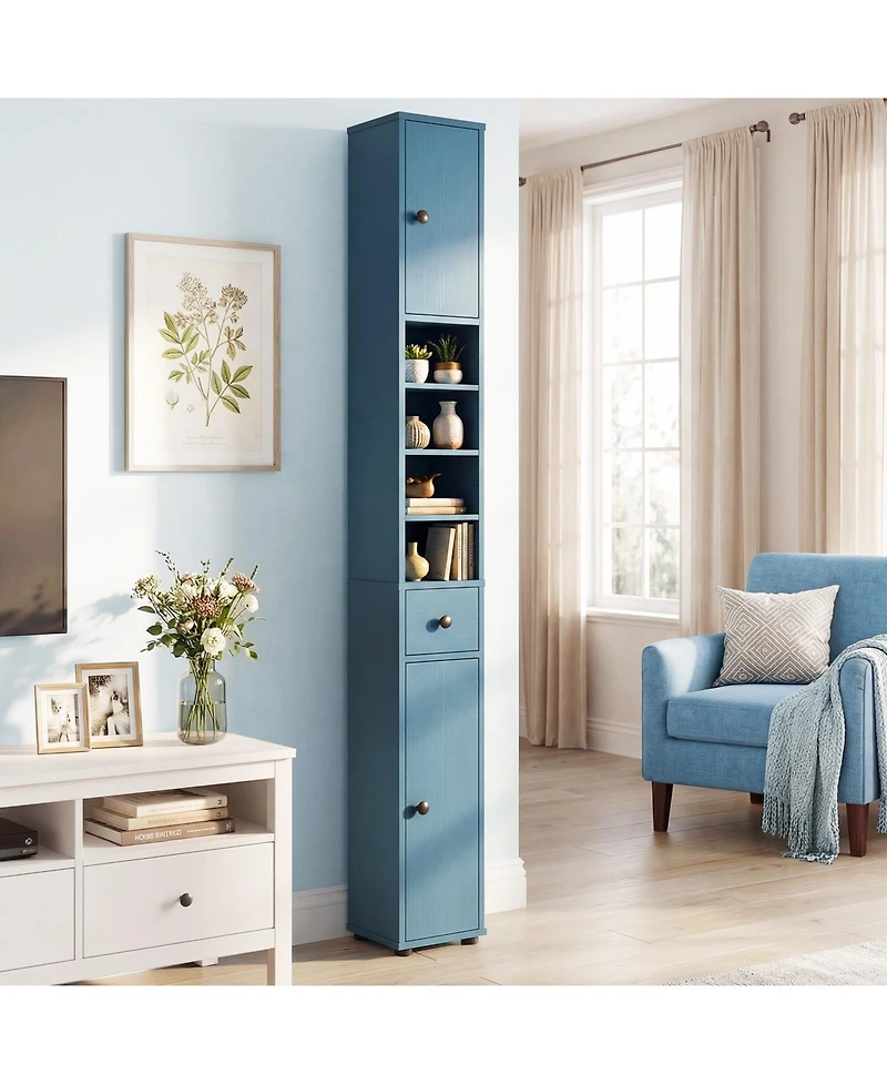 Gymax Slim Tall Cabinet with 2 Doors 1 Drawer and 5 Adjustable Shelves for Home for Bathroom