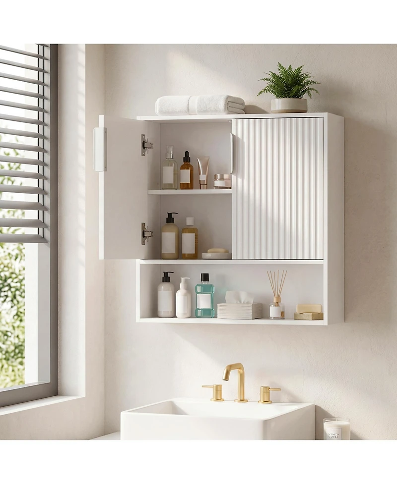 Gymax Bathroom Wall Cabinet Over-the-Toilet Medicine Cabinet with 2 Fluted Doors