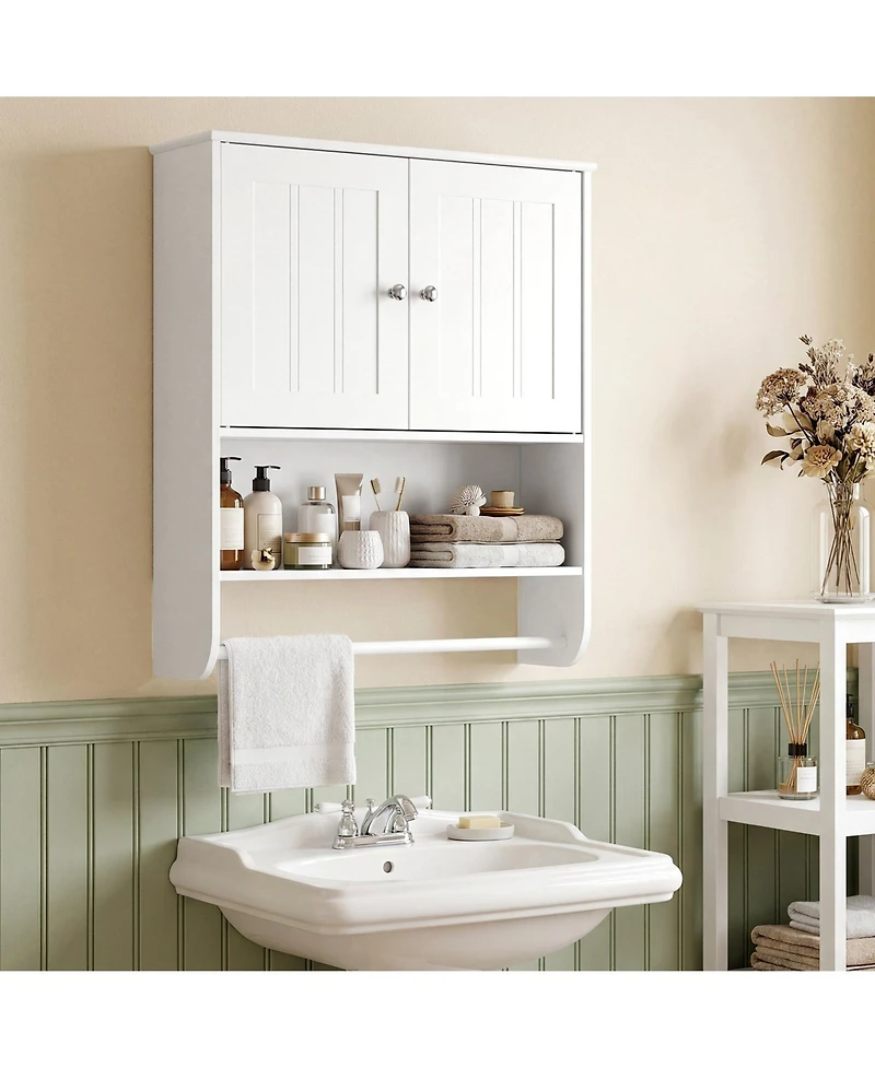 Gymax Bathroom Wall Cabinet Wall Mounted Medicine Cabinet with Towel Bar and Shelf