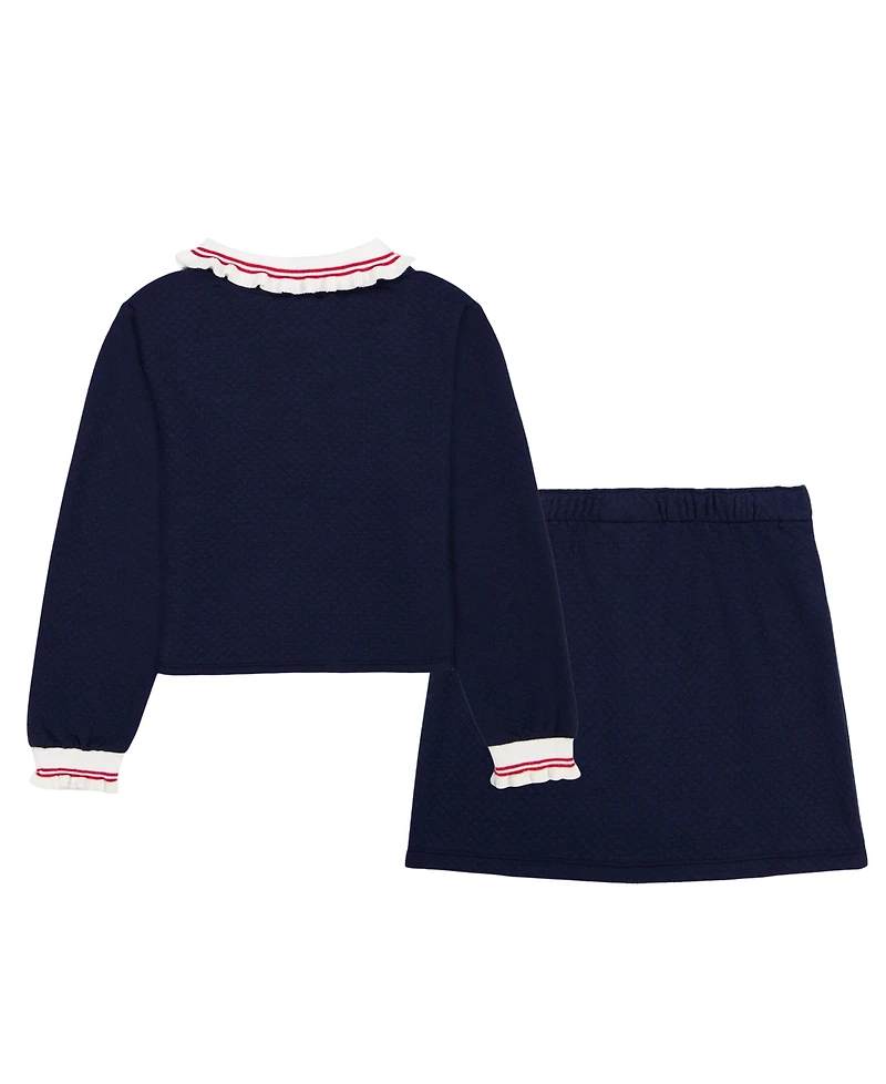 Tommy Hilfiger Girls' 2T-6X Ruffled Collared Top and Skirt, 2-Piece Set