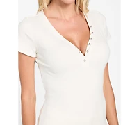 Guess Women's Henley Neck Short Sleeve Top
