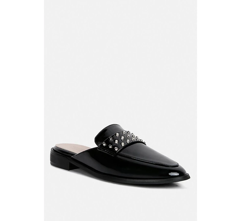 Rag & Co Yashta Womens Patent Studded Flat Mules