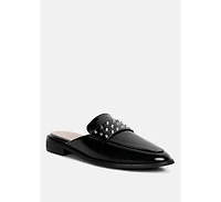 Rag & Co Yashta Womens Patent Studded Flat Mules