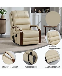 Maison Boucle Faux Leather Power Lift Chair for Elderly with Heat and Massage, Dual Motor Infinite Position Electric Recliner Solid Wood Armrests