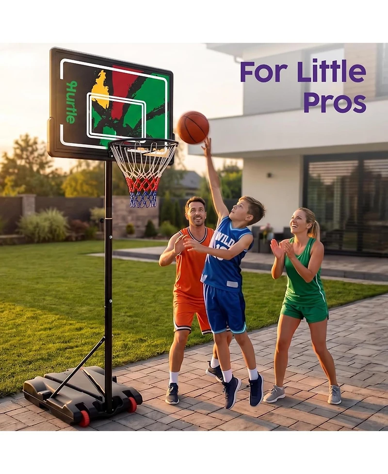 Hurtle Kids Portable Basketball Hoop – Adjustable Indoor Outdoor Basketball Goal with Wheels and Backboard for Kids Play
