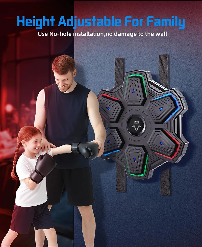 Sugift Music Boxing Machine, Bluetooth and Led, Wall-Mounted Punching Pad with Gloves, 9 Modes and Speeds for Adults and Kids