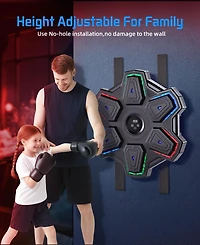 Sugift Music Boxing Machine, Bluetooth and Led, Wall-Mounted Punching Pad with Gloves, 9 Modes and Speeds for Adults and Kids