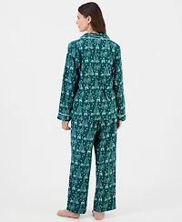 Charter Club Women's Cotton Flannel Long-Sleeve Notch Collar Pajama Top and Pants Set, Macy's Exclusive