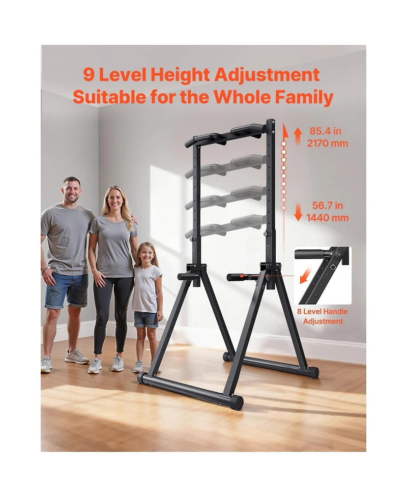 Sevorley Freestanding Foldable Pull-Up and Dip Station, 9-Level Height, 330 lb Capacity
