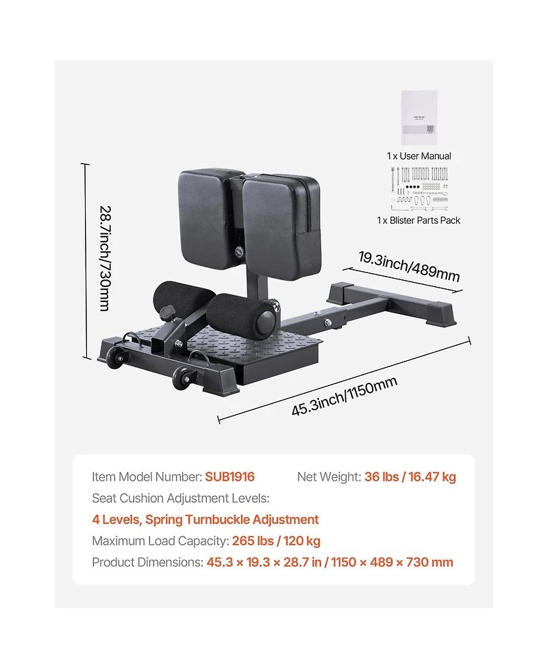 Sevorley Foldable Sissy Squat Machine, Adjustable Deep Squat Bench for Leg and Glute Training, 265 lbs