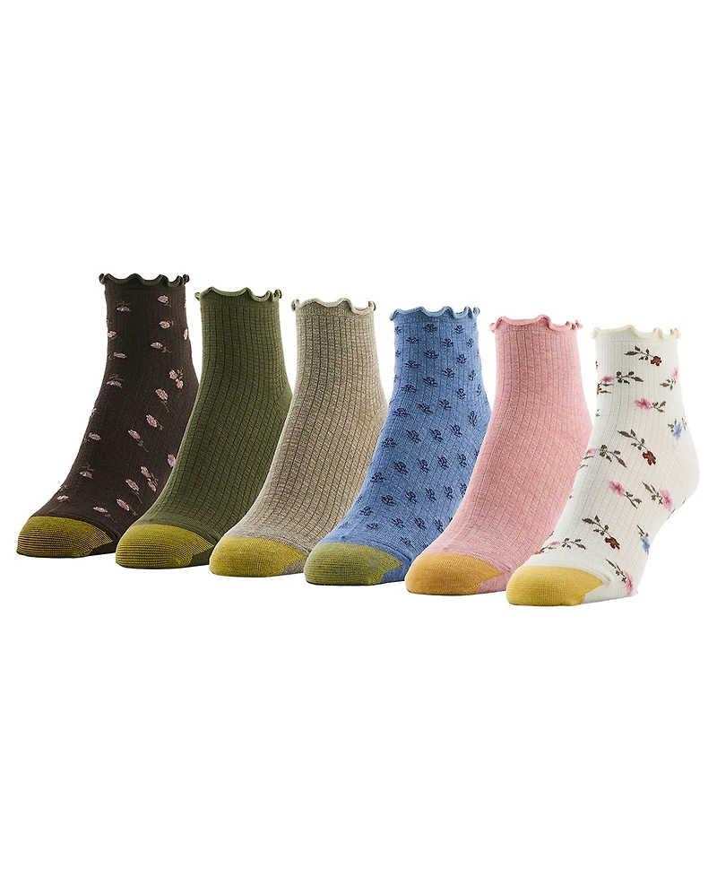 Gold Toe Women's Lettuce Edge Ribbed Quarter Socks, 6-Pack