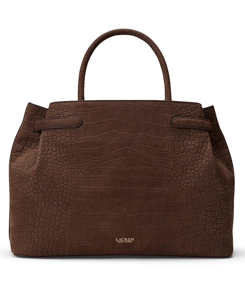 Lauren Ralph Lauren Crocodile Embossed Nubuck Large Blaike Satchel Handbag