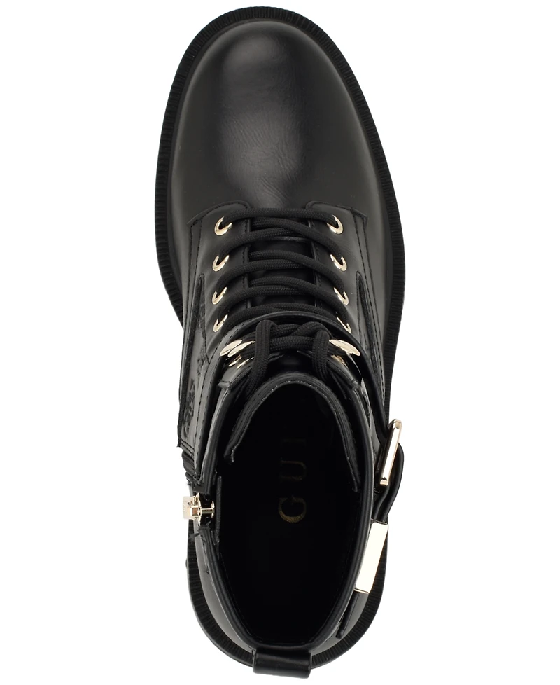 Guess Women's Fellini Buckle Strap Lace-Up Combat Booties