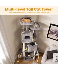 Gymax 81'' Large Cat Tree for Indoor Cats Multi-level Kitty Climbing Tower With 2 Condos