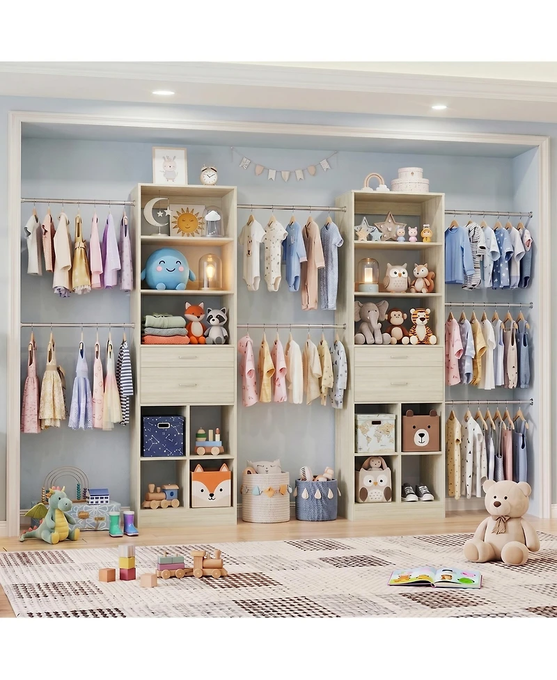 Aheaplus Small Closet Organizer with Drawers and Hanging Rods for a Child's Room
