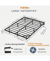 Slickblue Full Size Floating Bed Frame with Led Lights, Charging Station and Metal Platform Frame