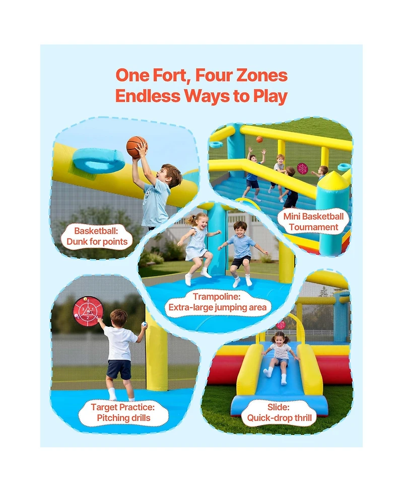 Sevorley Inflatable Bounce House with Slide, Basketball Hoop and Target Game