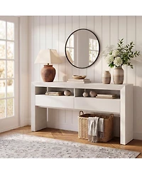 homfan Console Table with Drawers - 63" Farmhouse Entryway Open Storage Shelves, Narrow Sofa Behind Couch, Durable Pb+Mdf