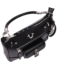 True Religion Moto Zip Top Hobo Bag with Lock Pocket Charm - Convertible Shoulder bag