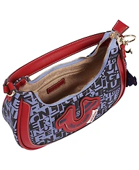 True Religion Graphic Horseshoe Hobo Bag with Buddha Charm and Logo Print
