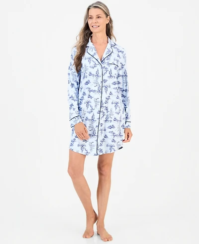 Charter Club Women's Long-Sleeve Button-Front Notched Sleep Shirt, Macy's Exclusive