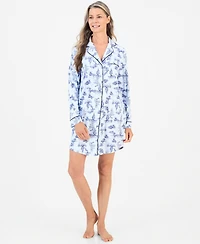 Charter Club Women's Long-Sleeve Button-Front Notched Sleep Shirt, Macy's Exclusive