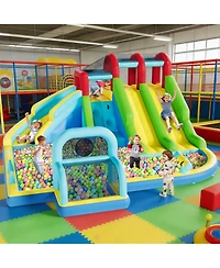 homfan 3 Water Slides Inflatable Bounce House with Water Blasters, 15.35" x 15.35" x 32.28", Accommodates 1-6 Kids, Ages 3-10