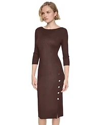 Dkny Women's 3/4 Sleeve Boat Neck Midi Sweater Dress