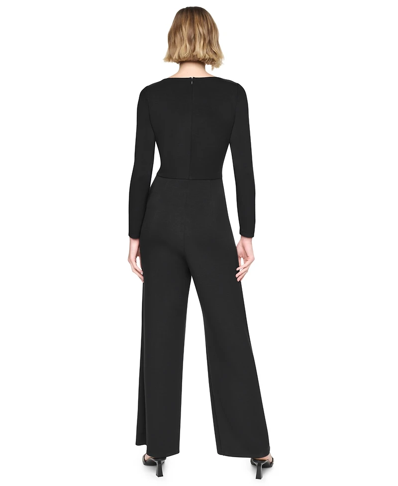 Dkny Women's Long Sleeve Boat Neck Twist-Front Straight-Leg Jumpsuit
