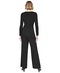 Dkny Women's Long Sleeve Boat Neck Twist-Front Straight-Leg Jumpsuit