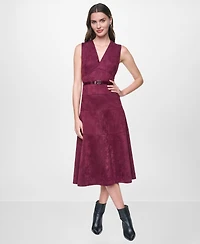 Dkny Women's Sleeveless V-Neck Buckle Belt Midi Dress