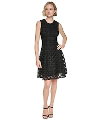Dkny Women's Sleeveless Crew Neck Lace Fit and Flare Dress
