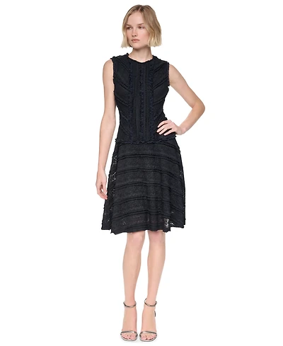 Dkny Women's Sleeveless Crew Neck Ruffle Hem Dress